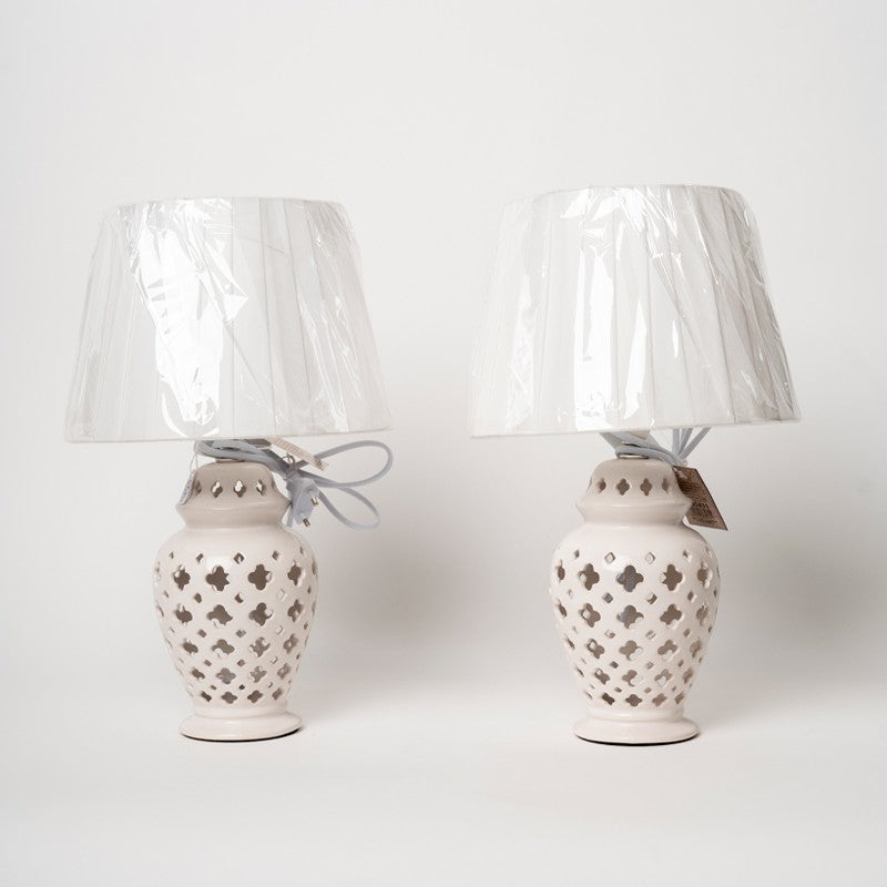 COPPIA LUMETTI SIROTIME CERAMICA TRAFORATA - BIANCHI