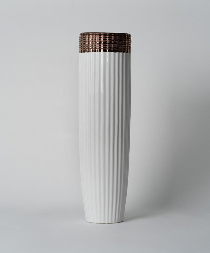 VASO ALTO AMBIENTI GLAMOUR - BIANCO RIGATO/ BRONZO