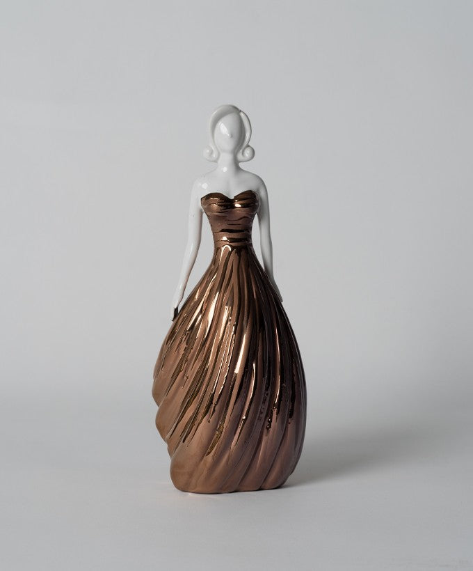 STATUINA DONNA CERAMICA AMBIENTI GLAMOUR - BIANCA/BRONZO