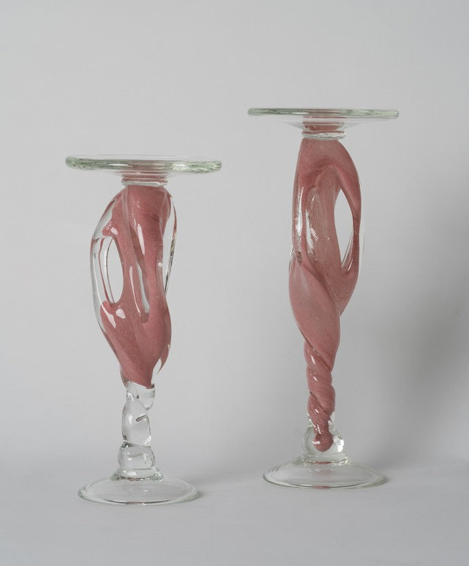 COPPIA CANDELIERI VETRO EDG - ROSA