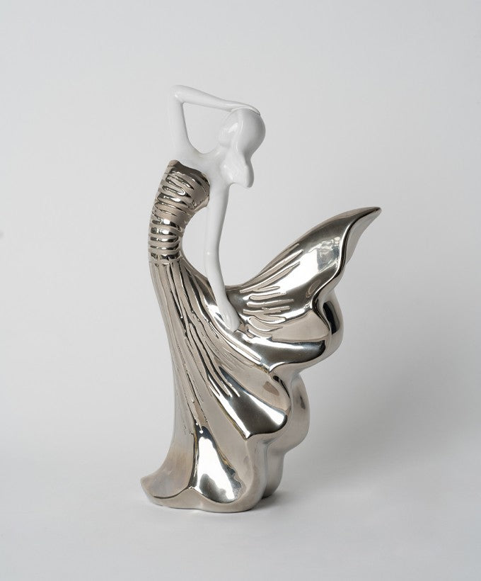 STATUINA DAMA CERAMICA AMBIENTI GLAMOUR - BIANCA/ARGENTO