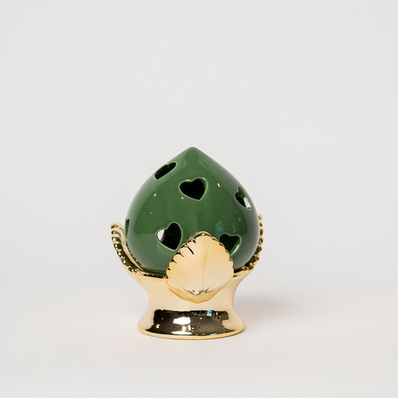 POMO LED PORCELLANA CUORI - VERDE/ORO