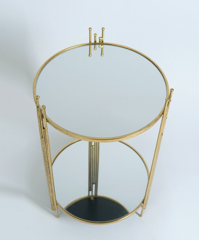 TAVOLINO DA SALOTTO TONDO GRANDE - METALLO ORO/VETRO