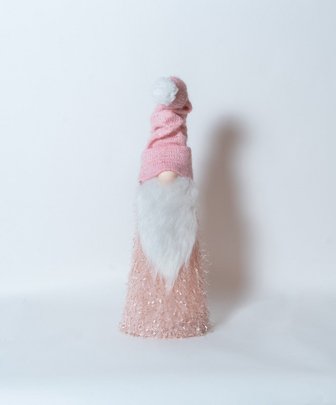 GNOMO NATALIZIO ROSA CON CAPPELLO A PUNTA LUMINOSO