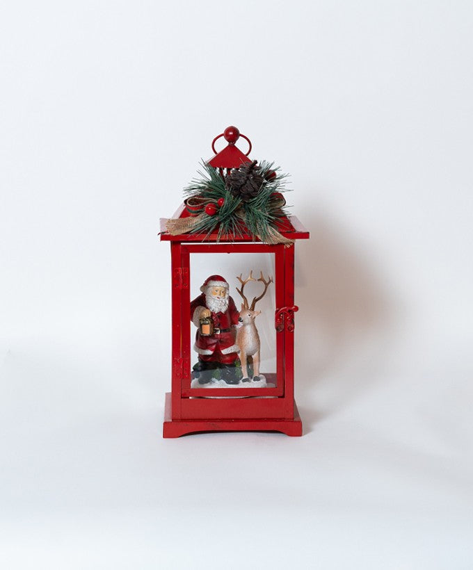 LANTERNA NATALIZIA LUMINOSA CON BABBO NATALE E RENNA