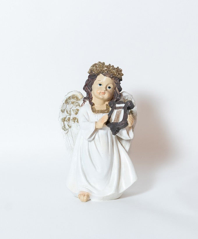 STATUETTA ANGELO MUSICANTE CON ARPA - LUMINOSA SUL CAPO