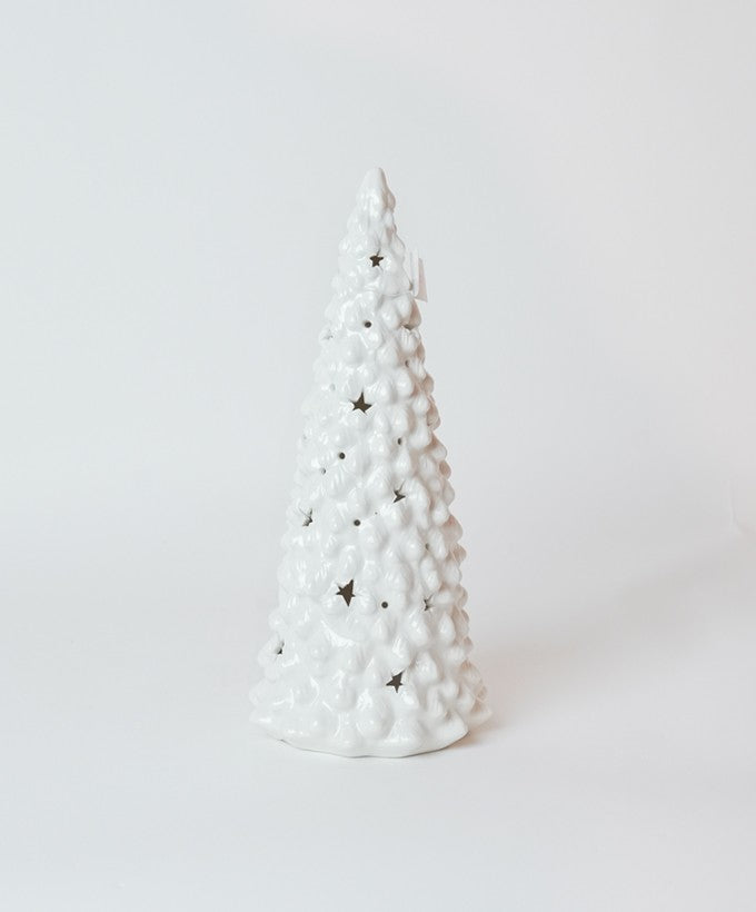 STATUETTA ALBERELLO NATALE IN CERAMICA\ INTAGLI A STELLA LED