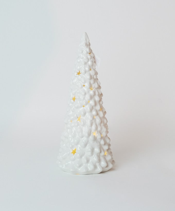 STATUETTA ALBERELLO NATALE IN CERAMICA\ INTAGLI A STELLA LED