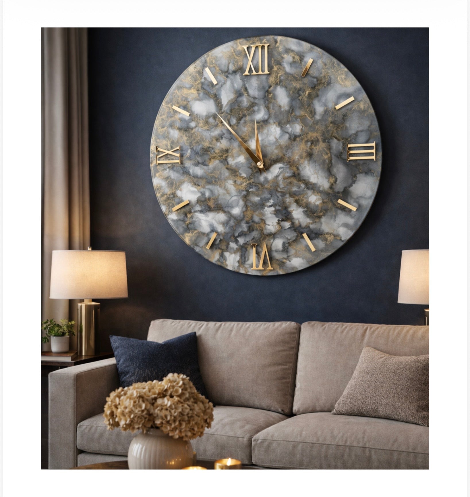 OROLOGIO DA PARETE VETRO MIRAGE - EFFETTO MARMO SCURO