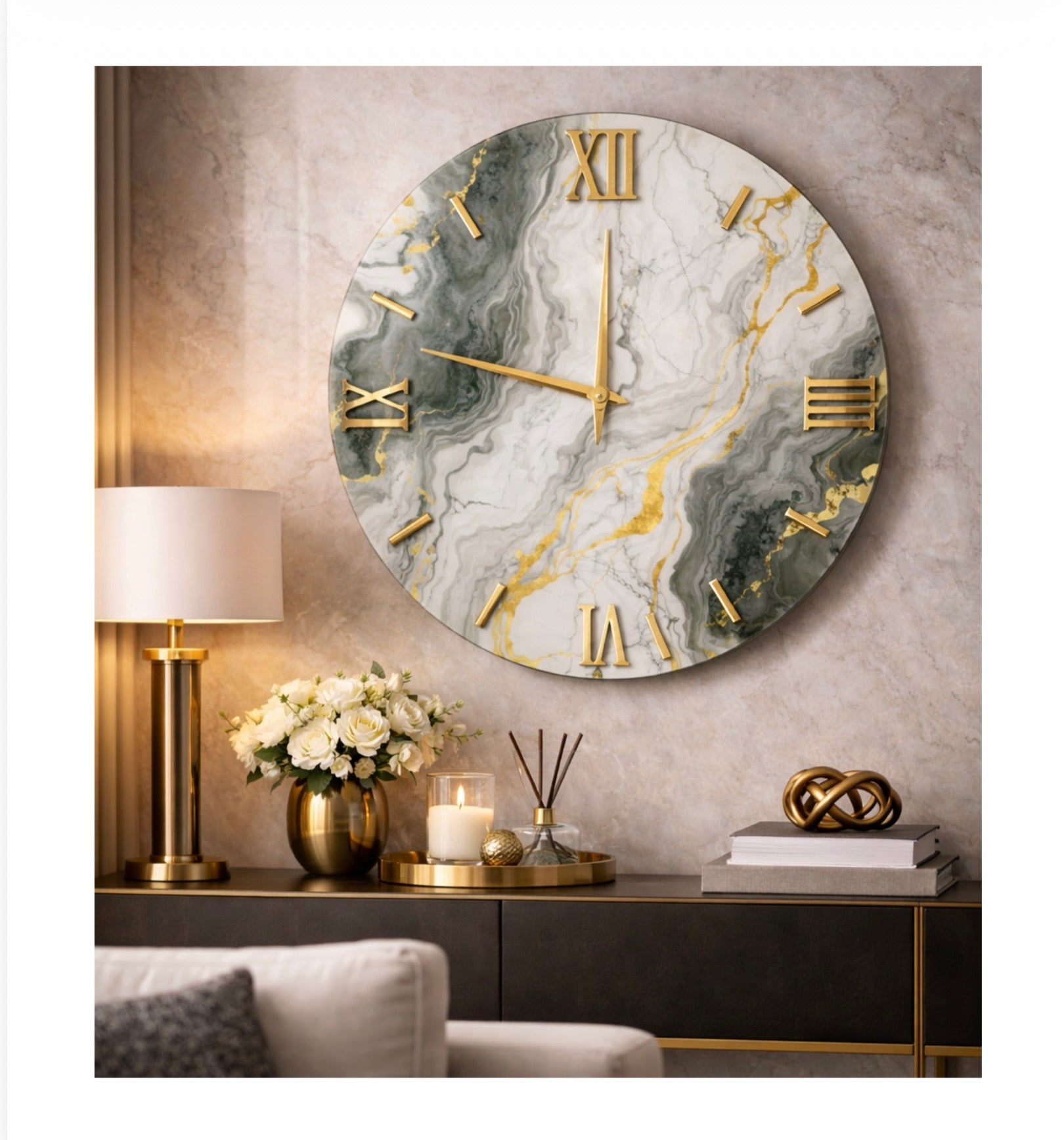 OROLOGIO DA PARETE VETRO - MARMO VERDE| ORO