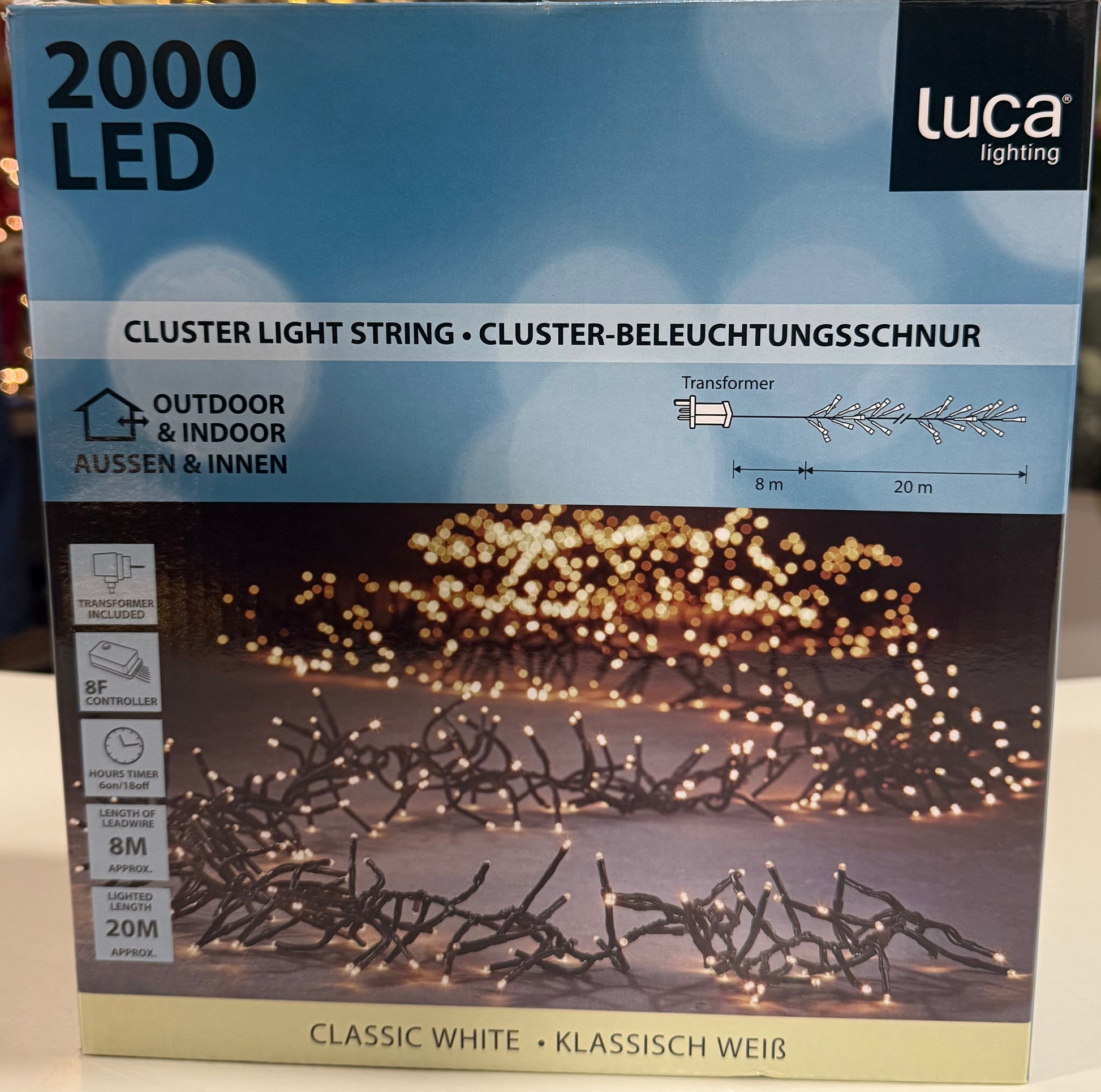 Catena luminosa con 2000 LED a luce calda naturale - Cluster 20 Metri, 8 Funzioni