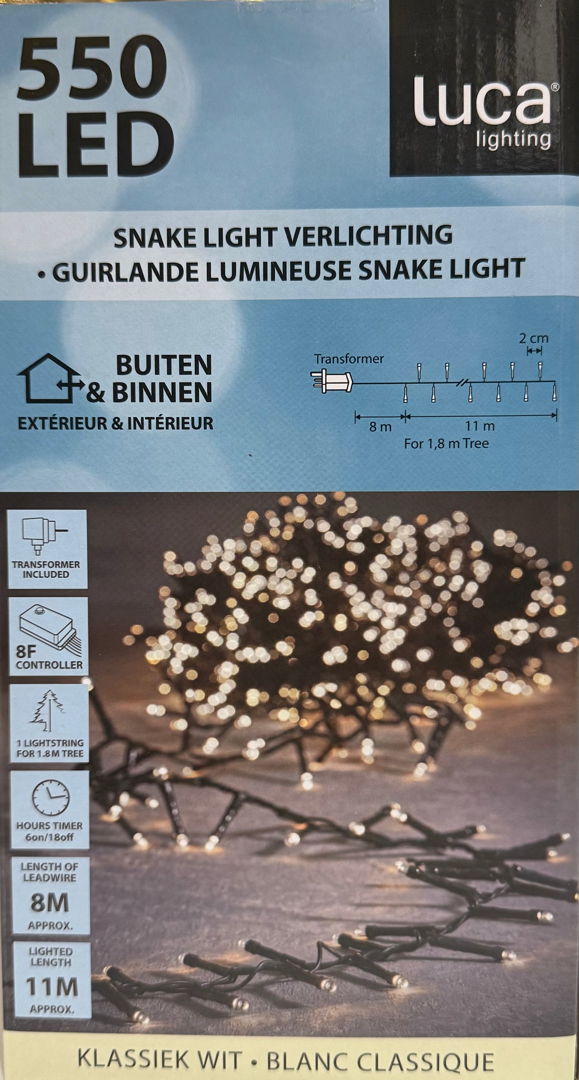 Catena luminosa con 550 LED a luce calda naturale - 11 metri, 8 funzioni